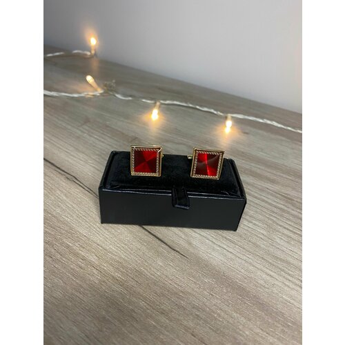 Запонки , золотой, красный