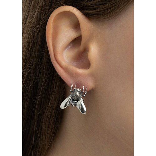 Серьги Братья Глазуновы, серебро, 925 проба, оксидирование, фианит, размер 17 мм, , серебристый