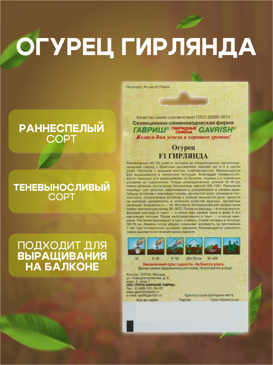 Семена огурцов Гирлянда + огурцы Кураж, набор 2шт. — фото 1