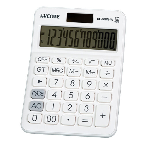 Калькулятор настольный 12 разрядов deVente DC-108N-W, 98*136*31мм, двойное питание, белый
