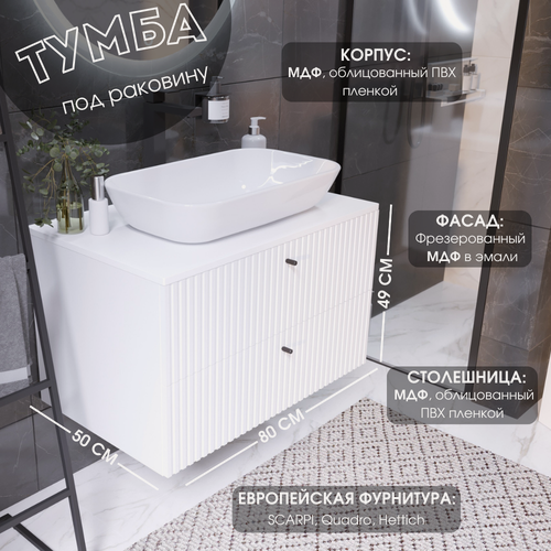 Изображение товара Подвесная тумба под раковину 80х50 см, 2 ящика, цвет монолит айсберг/эмаль белая, стелла 1МАРКА Ц0000026594