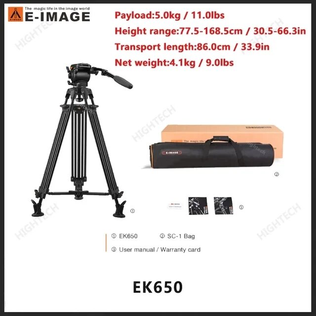 E-IMAGE EK610 EK630 EK650 EK780 EK780 PLUS 65 мм размер чаши Профессиональный легкий штатив для видеокамеры с жидкостной головкой, EK650