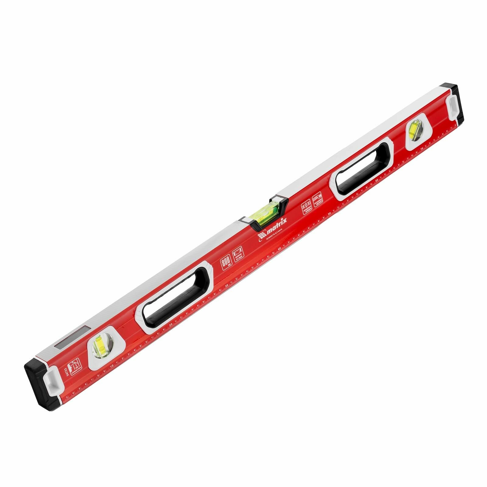 Уровень алюминиевый магнит фрезерованный 3 глазка (1 зеркальный) двухкомпонентные рукоятки 800 мм