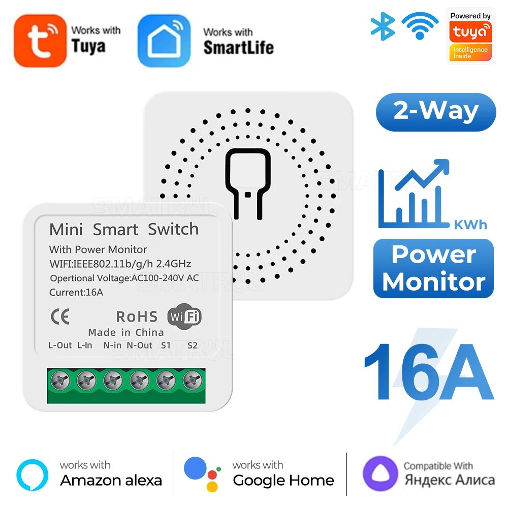 Умный выключатель SZKOSTON ZigBee Wi-Fi 16А, WiFi Power Monitor