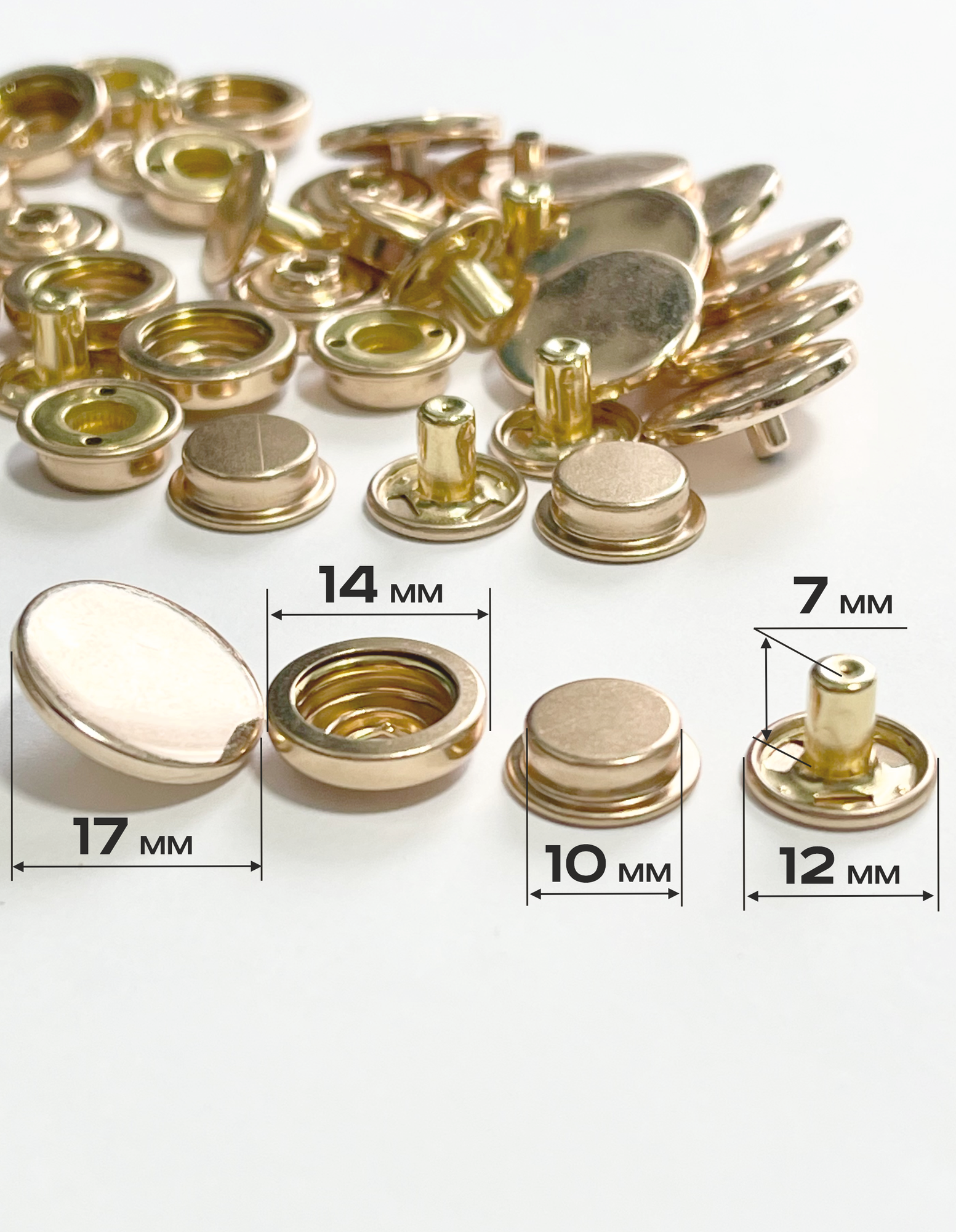 Кнопки для одежды Дельта 501 из латуни 17 мм комплект 10 шт, золотистые — фото 1