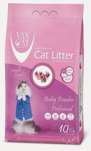 Изображение товара Van Cat Baby Powder 10 кг комкующийся наполнитель для кошачьих туалетов без пыли с ароматом детской присыпки