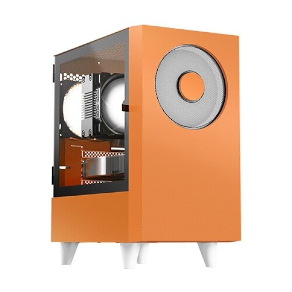 WIZMAX Корпус без блока питания/ Case WIZMAX EM1, Mini-Tower, TG, 1x160mm + 1x120mm LED, 1xUSB-A 3.0 + 2xUSB-A 2.0, mATX, mITX, Woofer Orange