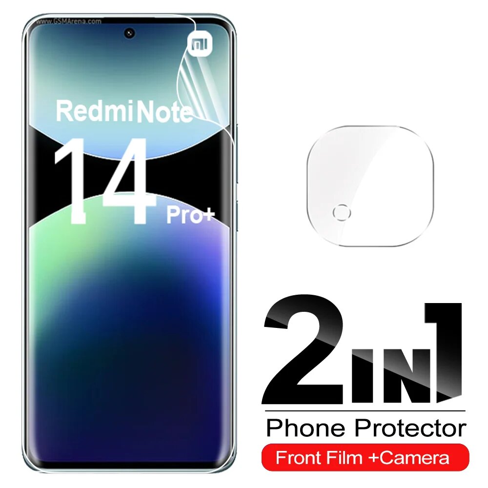 4IN1 999D Мягкая гидрогелевая пленка для Redmi Note 14 Pro+ 14 Pro Plus 5G Note14Pro 4G Стекло камеры Redmy Note14 Pro+ Защитные пленки для экрана, 2 in 1 1Front 1Lens, RedmiNote 14ProPlus