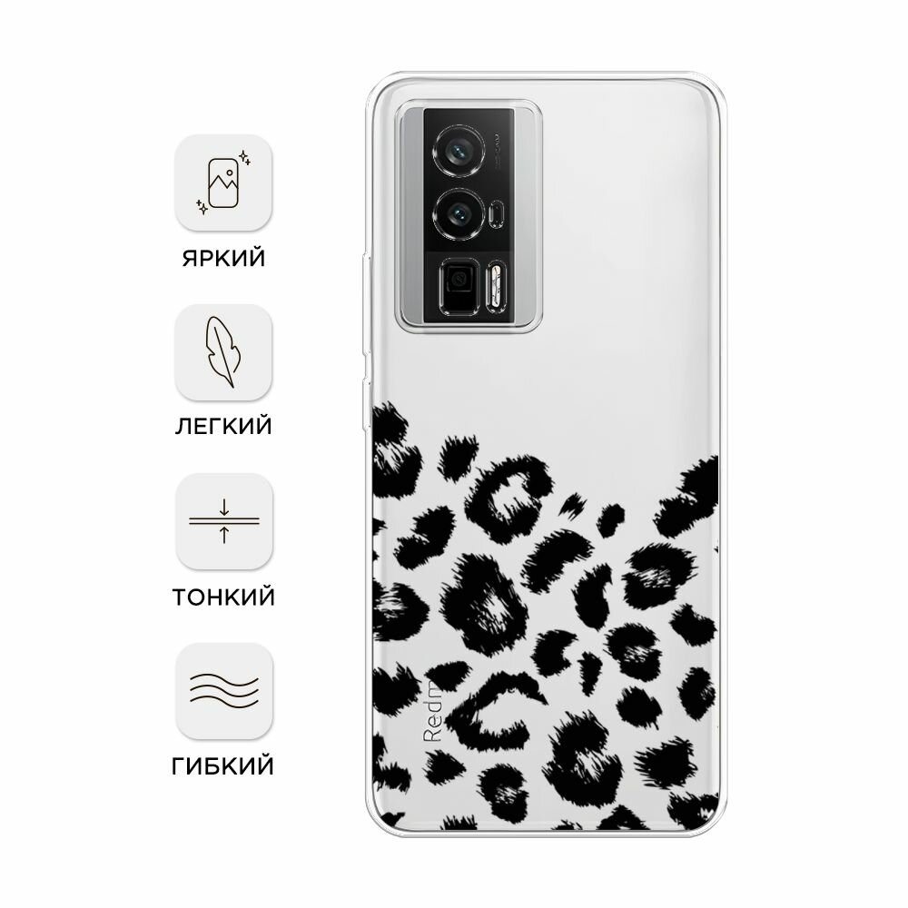 Чехол на Xiaomi Redmi K60/Poco F5 Pro / Редми К60/Поко F5 Pro с принтом "Окрас леопарда фон черный", прозрачный — фото 1