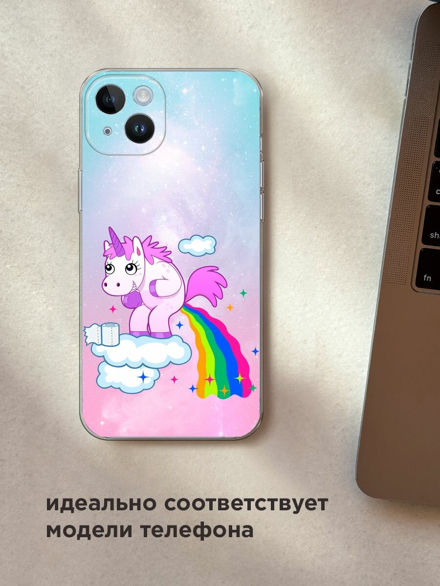 Чехол на Apple iPhone 14 Plus / Айфон 14 Плюс с принтом "Единорог какает" — фото 1