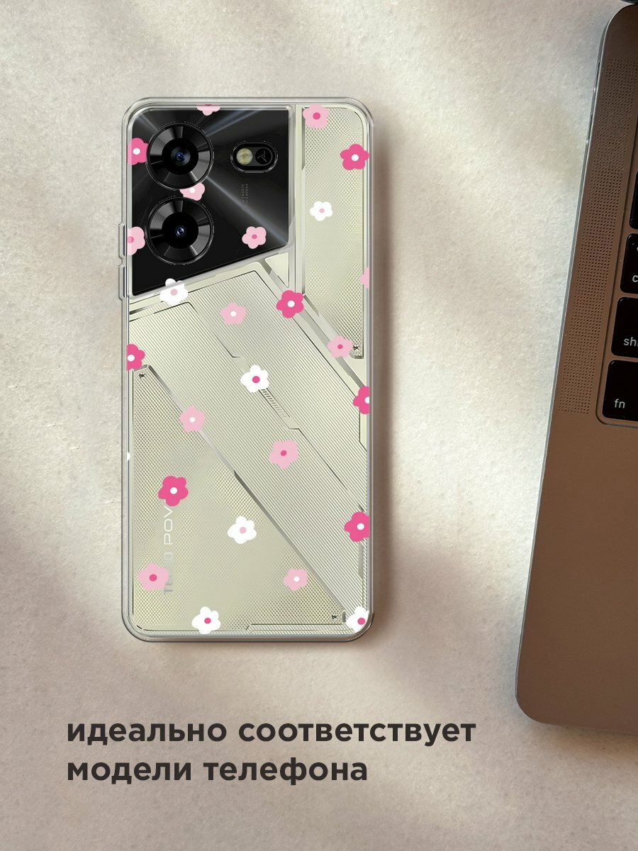 Чехол на Tecno Pova 5 / Техно Пова 5 с принтом "Весенние цветочки рисунок", прозрачный — фото 1