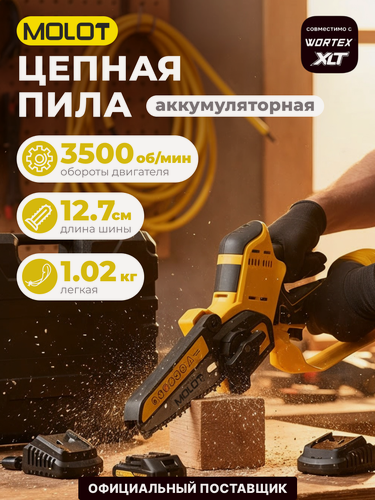 Изображение товара Пила аккумуляторная цепная MOLOT MMS 1805 XLT Lite SET с АКБ и З/У (1334936)