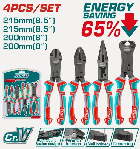 Изображение товара Набор усиленного шарнирно-губцевого инструмента 4шт, TOTAL