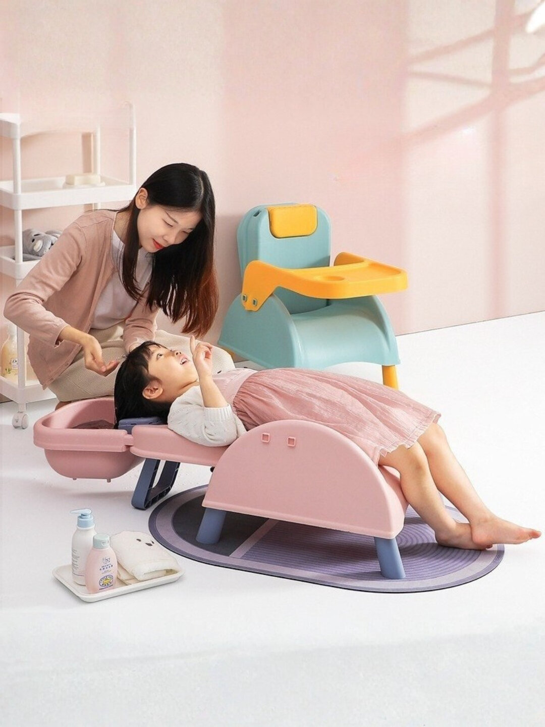 Детский трансформируемый стул для кормления с столиком, кресло с положением лёжа - Розовый