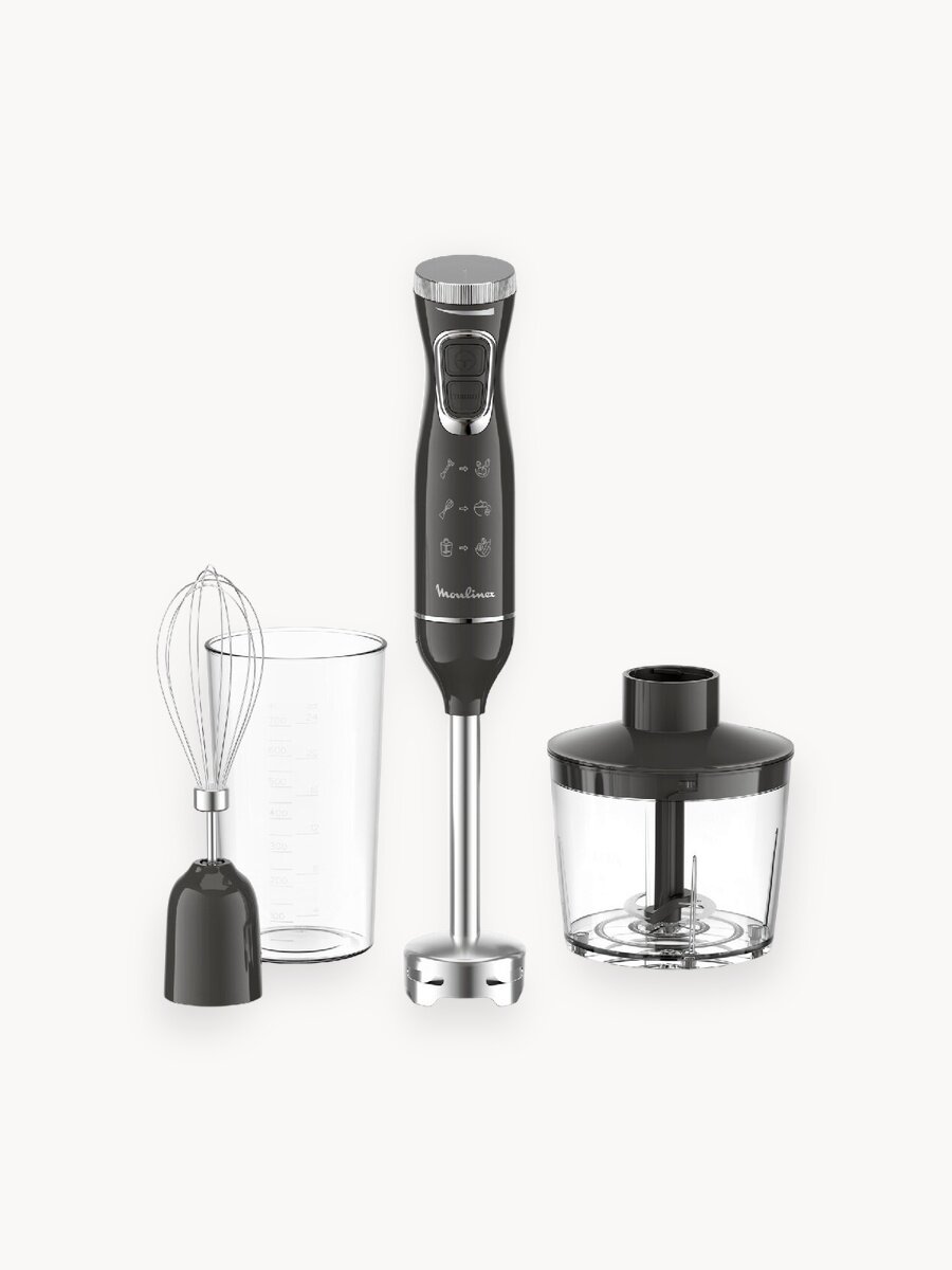 Блендер погружной Moulinex DD5R38F0, 600 Вт, турборежим, плавная регулировка скорости, венчик, измельчитель, мерный стакан