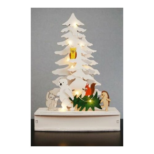 Светильник помощники деда мороза: новогоднее путешествие, дерево, 10 тёплых белых LED ламп, 24х17 см, батарейки, STAR tr