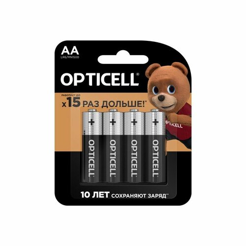 Батарейка алкалиновая OPTICELL, AA, LR6-4BL, 1.5В, блистер, 4 шт