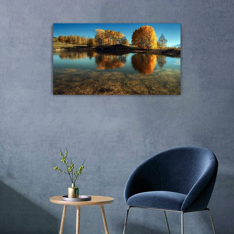 Картина на холсте 60x110 LinxOne "Озеро пейзаж деревья природа" интерьерная для дома / на стену / на кухню / с подрамником