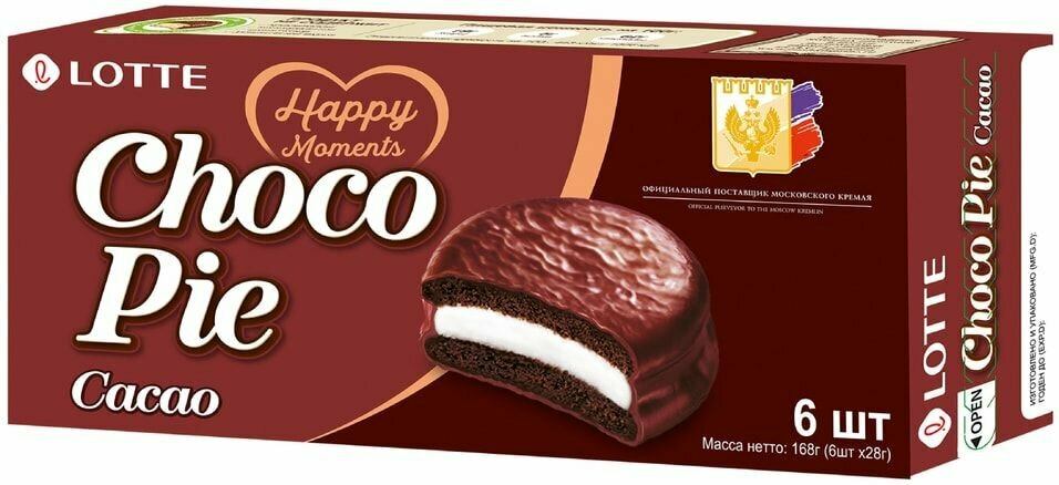 Печенье Lotte Choco Pie Cacao в глазури 6шт*28г