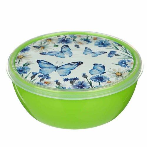 Миска с крышкой 04л с декором Васильки и бабочки пластик 499₽