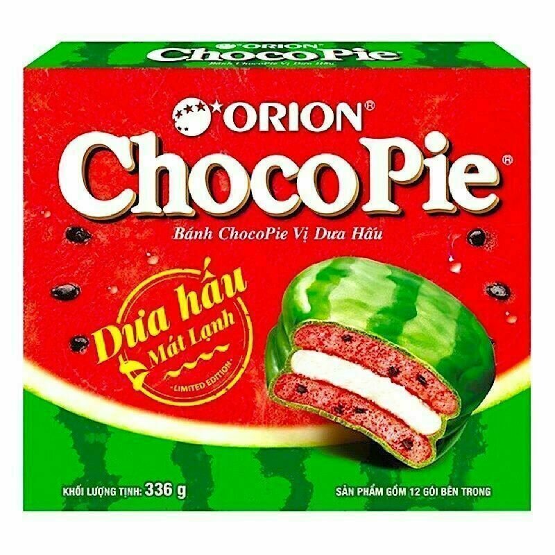 Орион Чоко Пай Арбуз/Orion Choco Pie Watermelon 336гр (Вьетнам)/Бисквитное Печенье Освежающий Арбуз