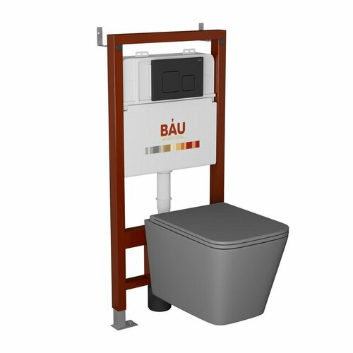 Комплект BAU 6 в 1: инсталляция BAU PRO, унитаз подвесной безободковый торнадо Bau Stil Hurricane-2, сиденье микролифт, темно-серый, клавиша черная