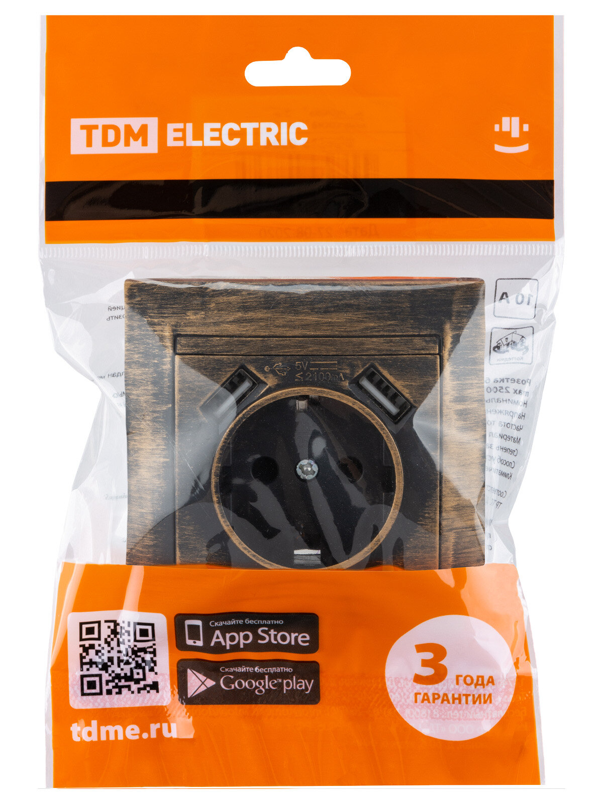 Розетка 2P+PE/2хUSB TDM Electric - фото №4