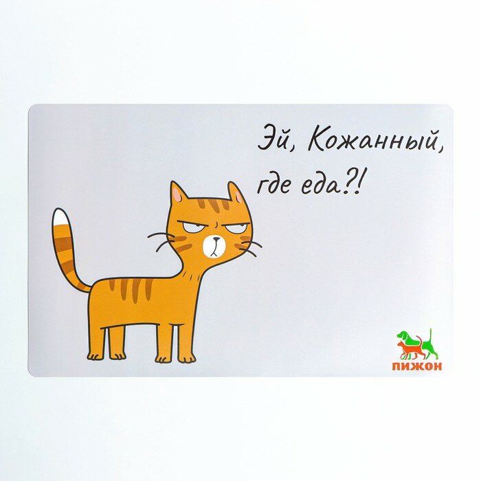 фото Коврик под миску "Пижон" с нескользящим основанием 43 х 28 см "Эй, Кожаный, где еда!" 9924359