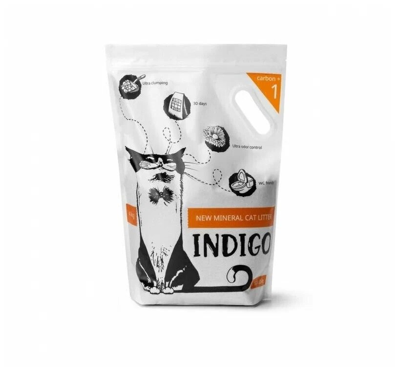 Комкующийся Наполнитель INDIGO с Карбоном, 5 кг, 1 упаковка, объем 12 литров
