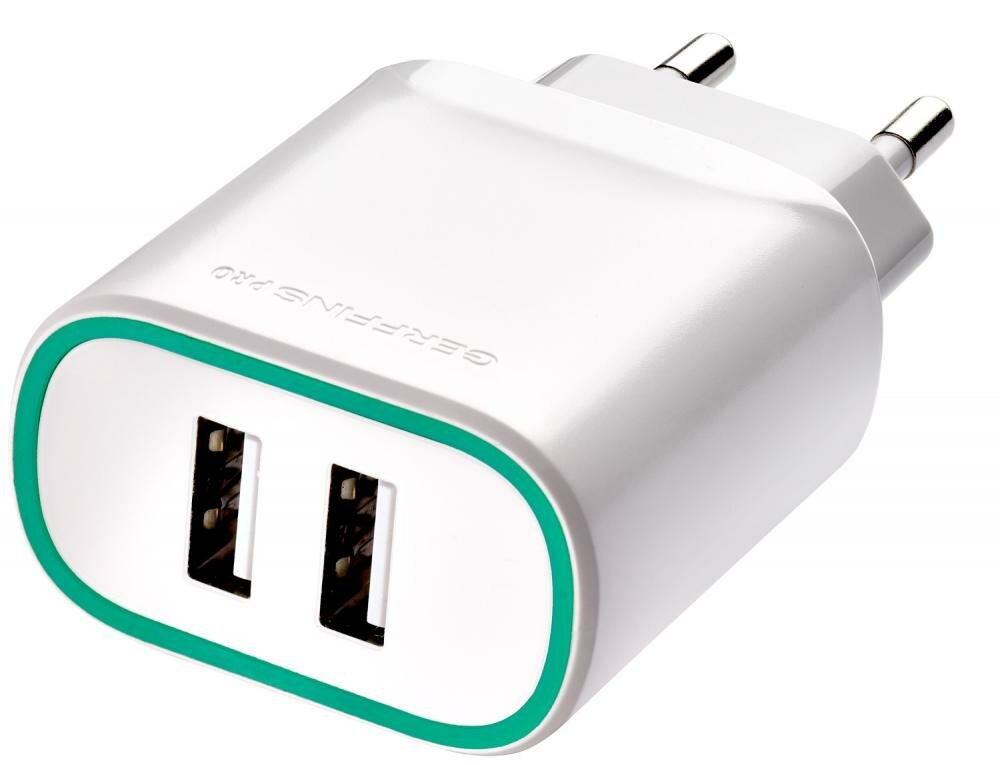 фото Сетевое зарядное устройство Gerffins Pro, 2 разъема USB-A, AC34-White