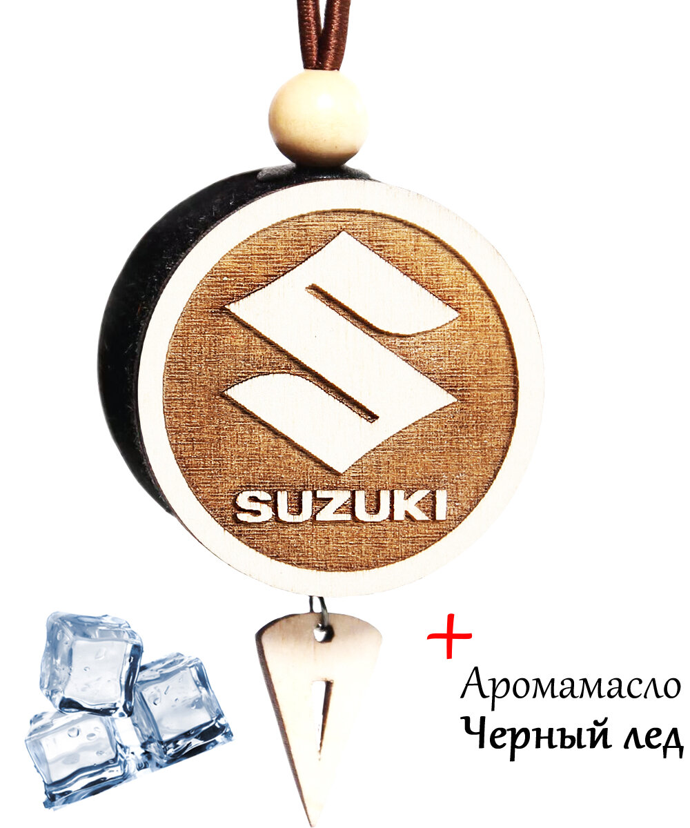 Ароматизатор для автомобиля / Ароматизатор в машину / Пахучка в машину диск 3D белое дерево Suzuki, аромат №72 Черный лед"