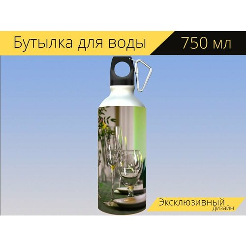 фото Бутылка фляга для воды "накрыть стол, доска, тарелки" 750 мл. с карабином и принтом lotsprints