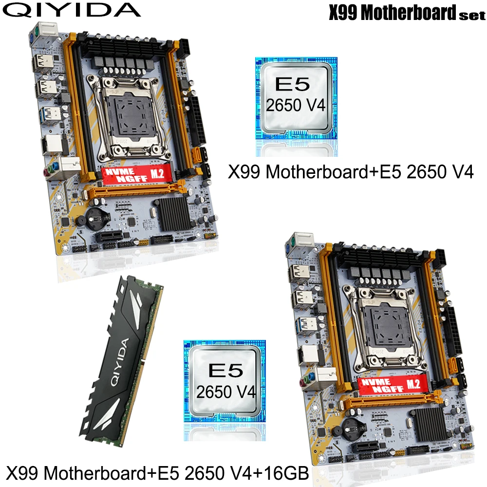 Комплект материнская плата QIYIDA X99+XEON E5-2650v.4+DDR4 16GB 3200mgz