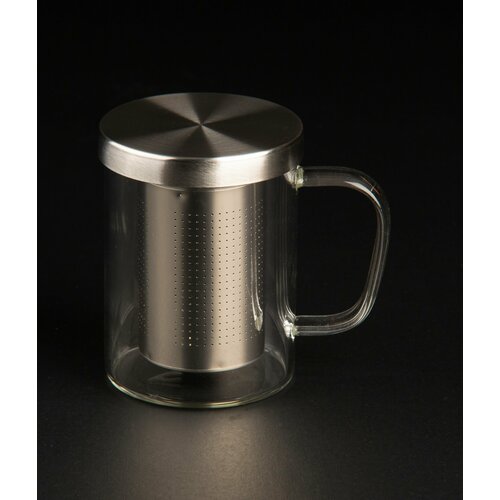 Кружка стеклянная для заваривания чая и трав 400 мл с металлической крышкой 1009₽