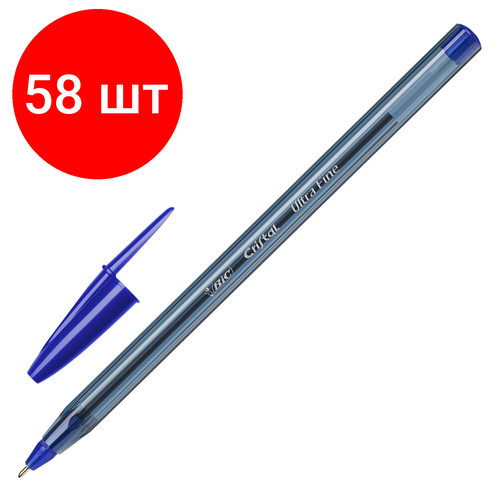 Комплект 58 шт, Ручка шариковая BIC Cristal Exact, синяя, корпус тонированный, узел 0.7 мм, линия письма 0.28 мм, 992605