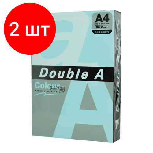 фото Комплект 2 шт, бумага цветная double a, а4, 80 г/м2, 500 л, пастель, голубая