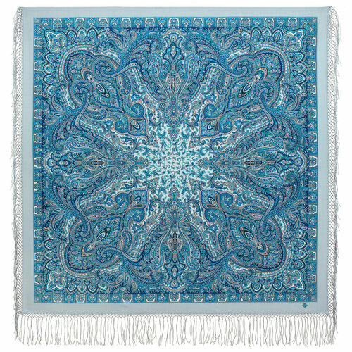 фото Платок павловопосадская платочная мануфактура,135х135 см, голубой, синий