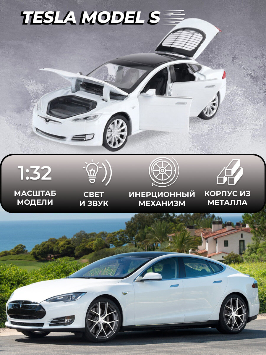 Коллекционная машинка металлическая Tesla Model S инерционные модели машинок Тесла