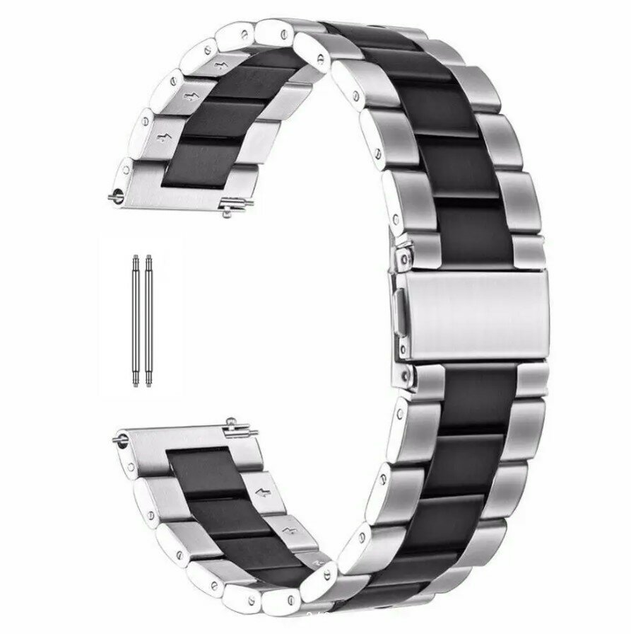 Универсальный браслет/ ремешок металлический для умных часов 20мм/ Блочный браслет для наручных часов, серебристо-черный