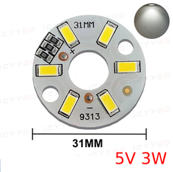 Алюминиевая круглая светодиодная плата (модуль) D31 5V 3W 6led smd 5730, белый нейтральный свет 4000K