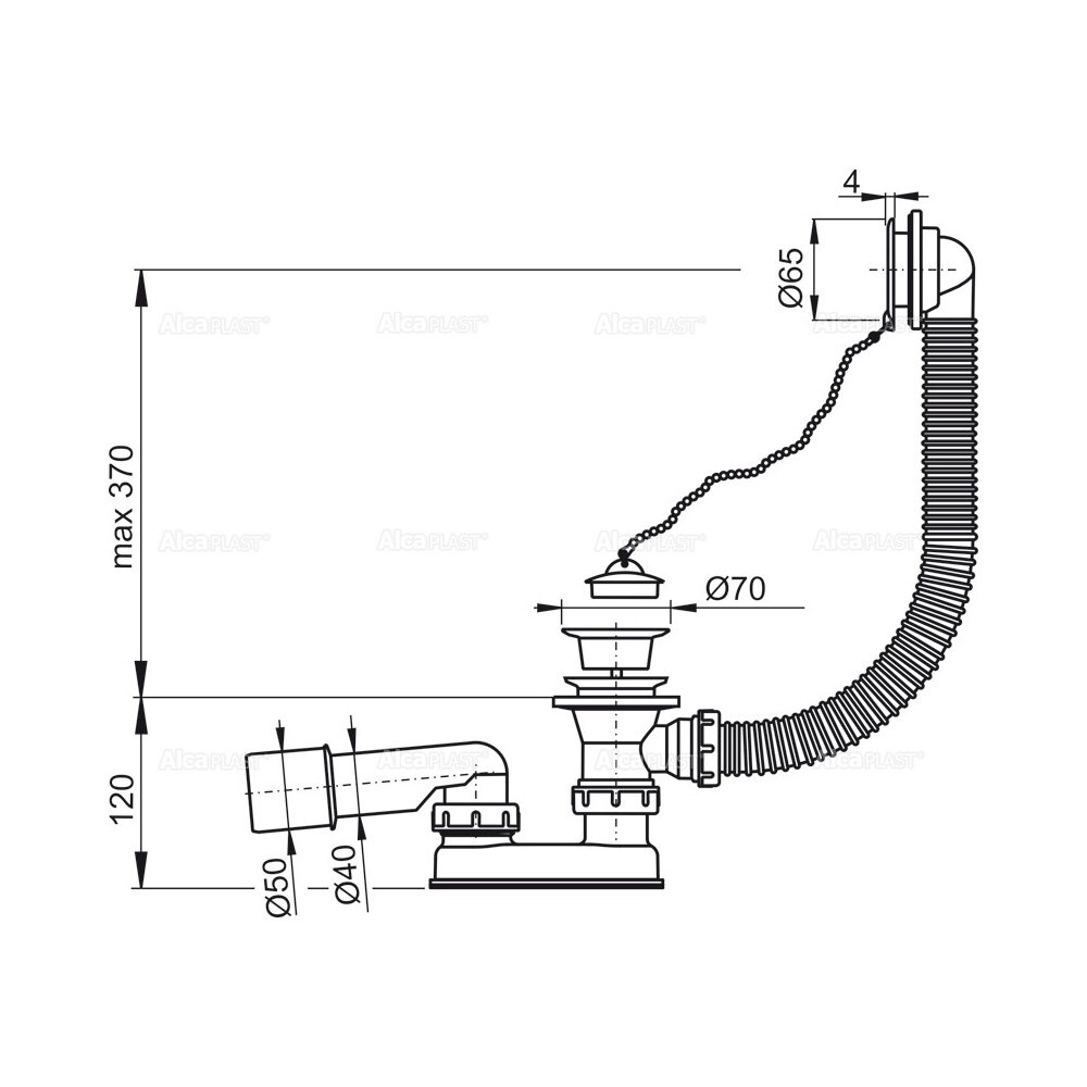 Alcaplast A502 слив-перелив для ванны, сифон 57 см — фото 1