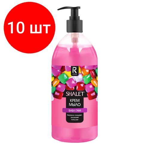 Комплект 10 штук, Крем-мыло жидкое SHALET / AURA CLEAN 1л Бабл гам