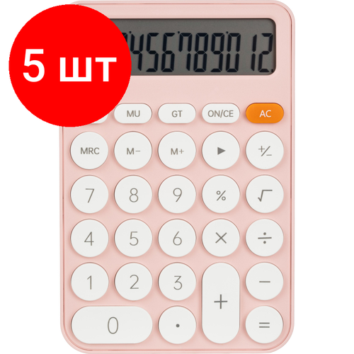 Комплект 5 штук, Калькулятор настольный комп. Deli EM124, 12-р, батар, 158х105мм, розовый