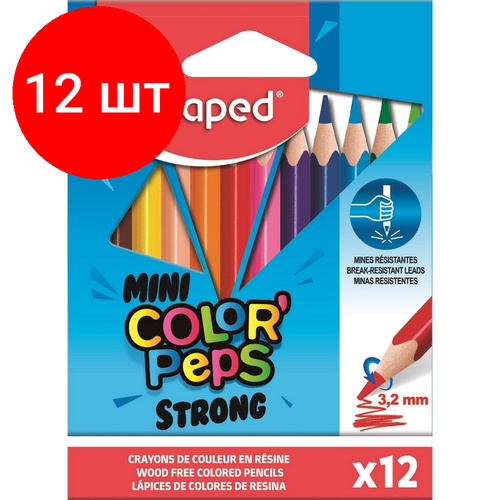 Комплект 12 наб, Карандаши цветные Maped COLOR'PEPS STRONG MINI 3хгр, пластик,12цв/наб,862812