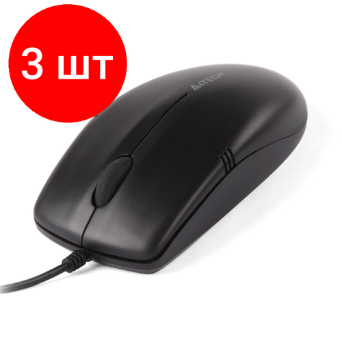 Комплект 3 штук, Мышь компьютерная A4Tech OP-530NUS черный (1200dpi) silent USB/3but компьютерная мышь a4tech x 718bk черный