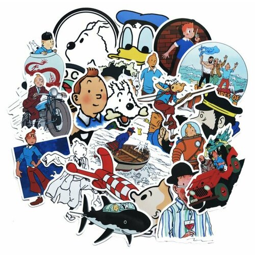 Наклейки из мультсериала Приключения Тинтина для стикербомбинга скрапбукинга 25шт 349₽