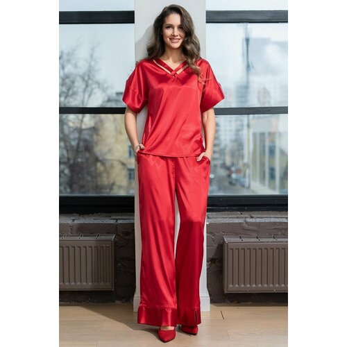 Комплект MIA-AMORE, размер L, красный пижама мужская из натурального шелка с коротким рукавом и принтом из 100% шелка