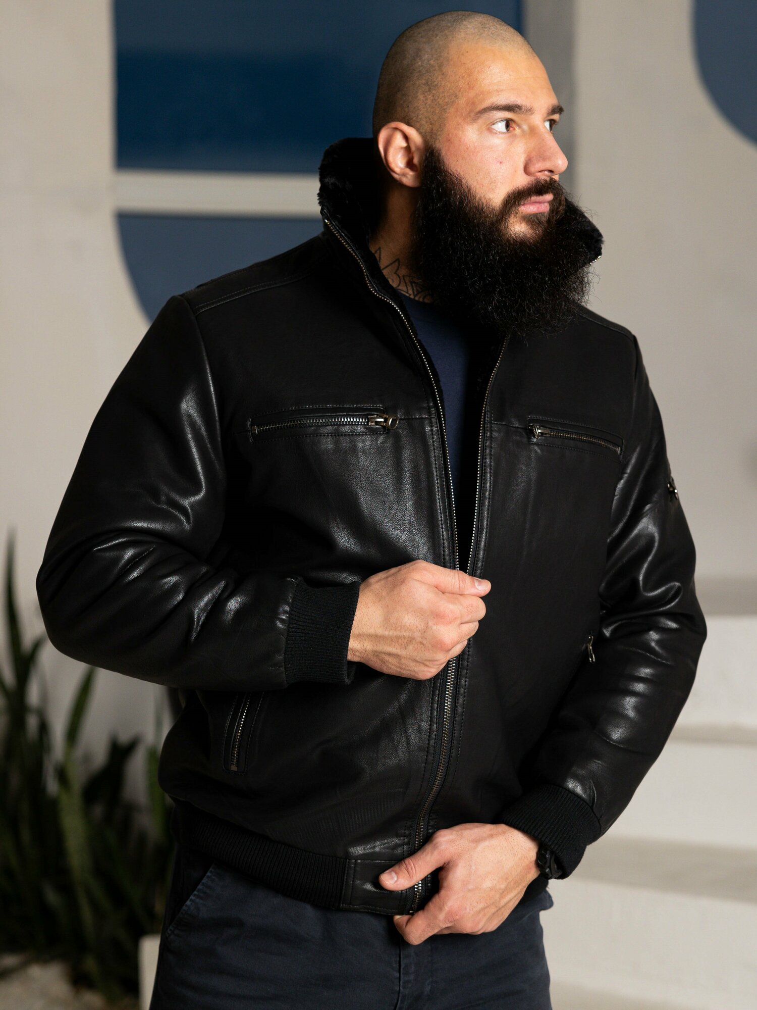Кожаная куртка NANSEN, размер 56, черный
