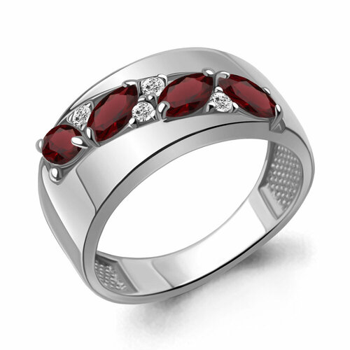 фото Кольцо diamant online, серебро, 925 проба, гранат, фианит, размер 18, красный