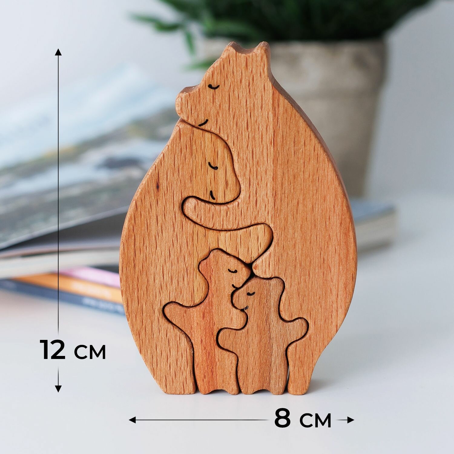 фото Статуэтка сувенир деревянная семья медведей, подарок на свадьбу и годовщину